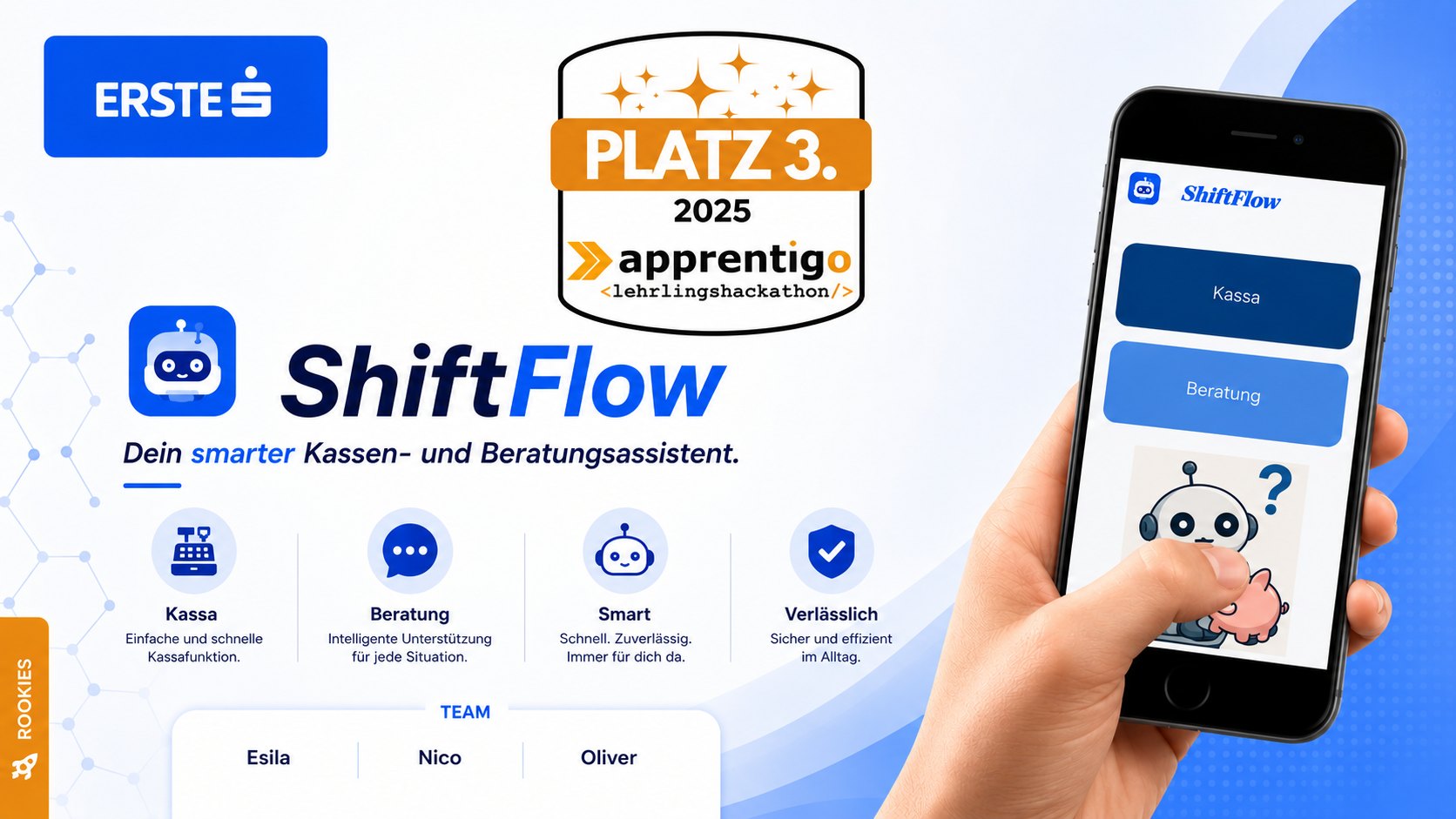 Platz 3 – Siegerprojekt ShiftFlow beim Lehrlingshackathon der Erste Bank Österreich
